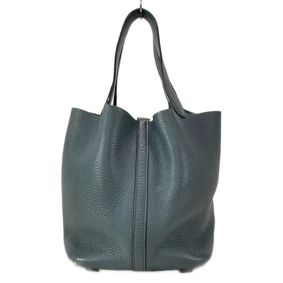 Auth HERMES Picotin Lock MM - BlueOrage Taurillon Clemence Square Q Handbag - Picture 2 of 16